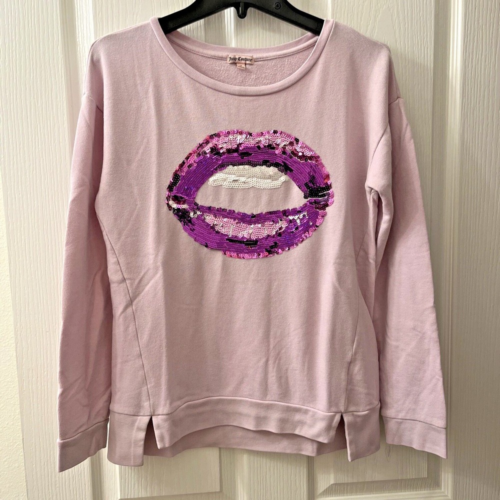 Juicy Couture Sequined Lip Sweatshirt Medium Purple Lightweight Y2K Sassy